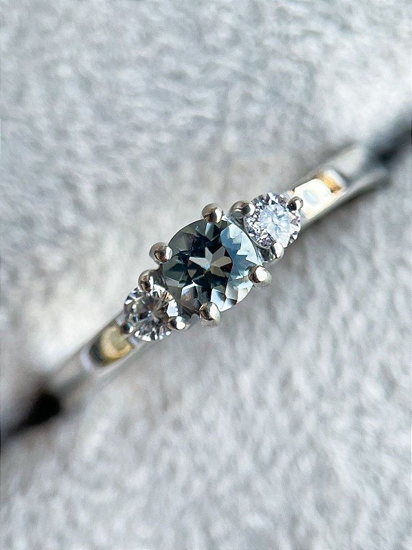 Anel Nina - ouro branco 18K, com banho de ródio, água-marinha e diamantes