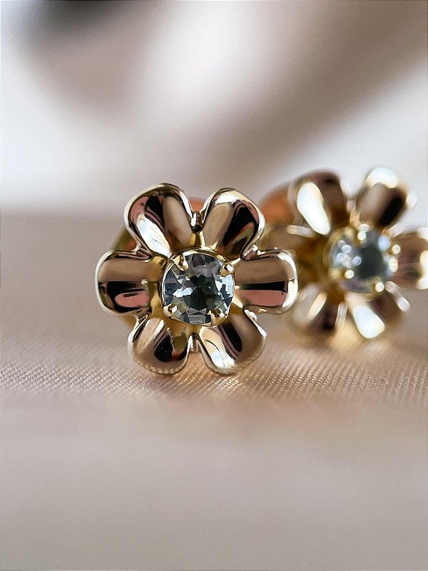 Brinco Delfina - ouro branco 18k, sem banho de ródio,  ouro amarelo 18k e água-marinha