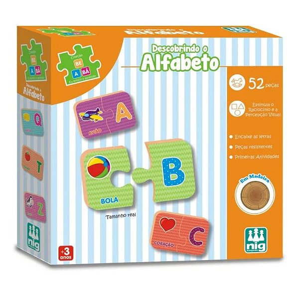 Jogo Educativo de Madeira Descobrindo o alfabeto 52 peças