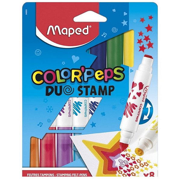 Caneta Maped Hidrografica C/8 Cores Duo Stamp C/ Carimbo