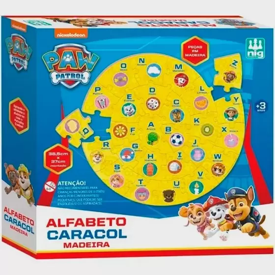 Alfabeto Caracol Patrulha Canina Madeira 26 Peças