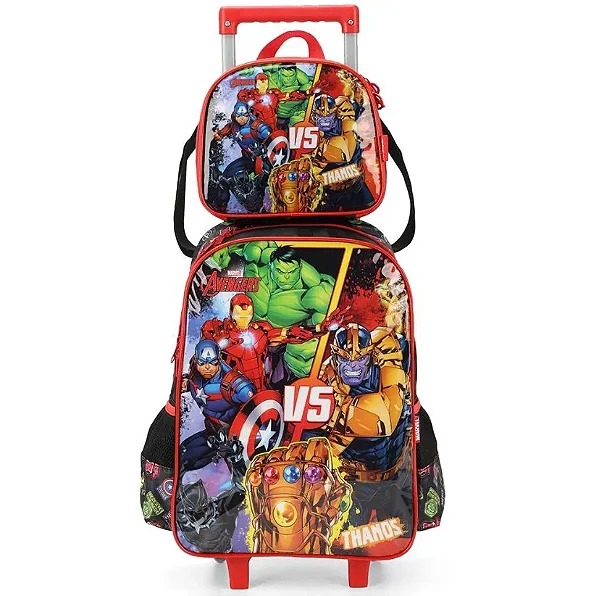 Kit Mochila de Rodinhas e Lancheira Avengers Preto