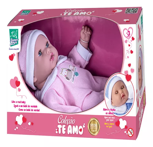 Boneca Coleção Te Amo Bebê Menina Mini Abre e Fecha o Olho