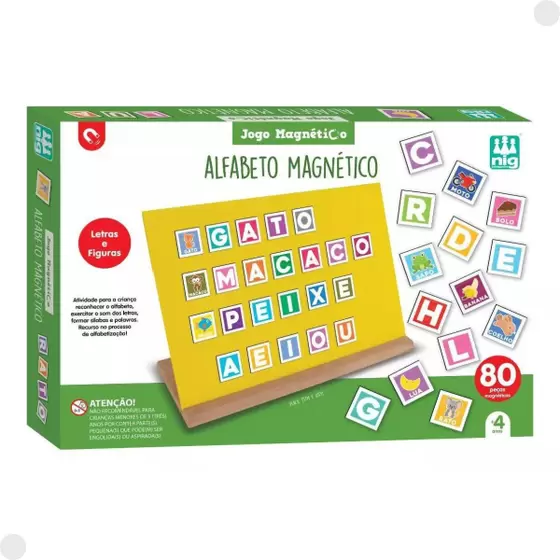 Brinquedo Alfabeto Magnético Madeira Letras e Figuras