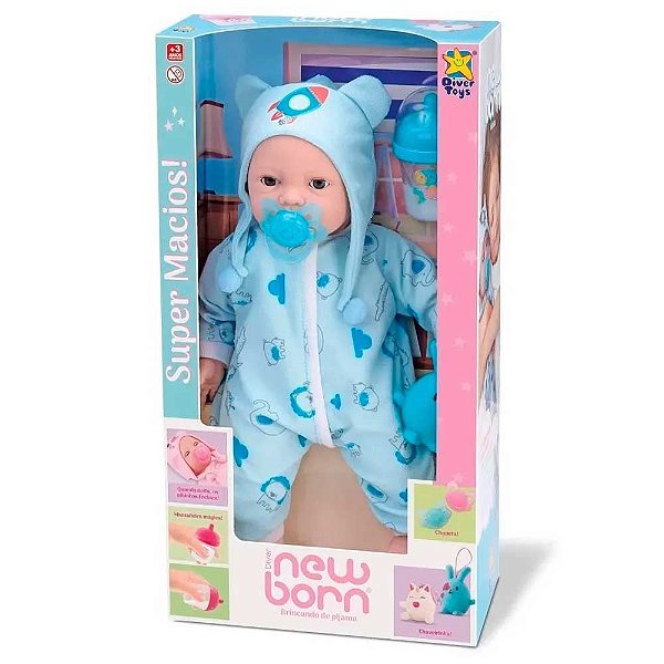 Boneco Diver New Born Brincando de Pijama Menino