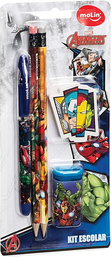 Kit Escolar Marvel Avengers Blister Com 05 Itens