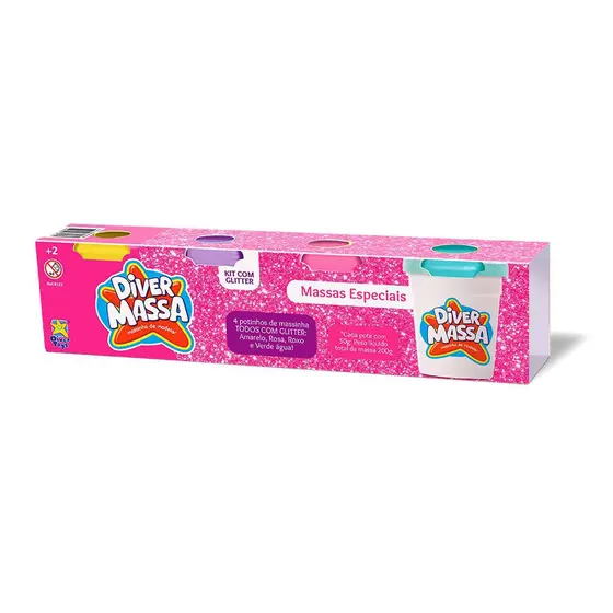 Kit Com 04 Potes De Massinha Glitter