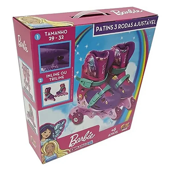 Patins Ajustável Barbie 03 Rodas 29 a 32 Sem Acessórios