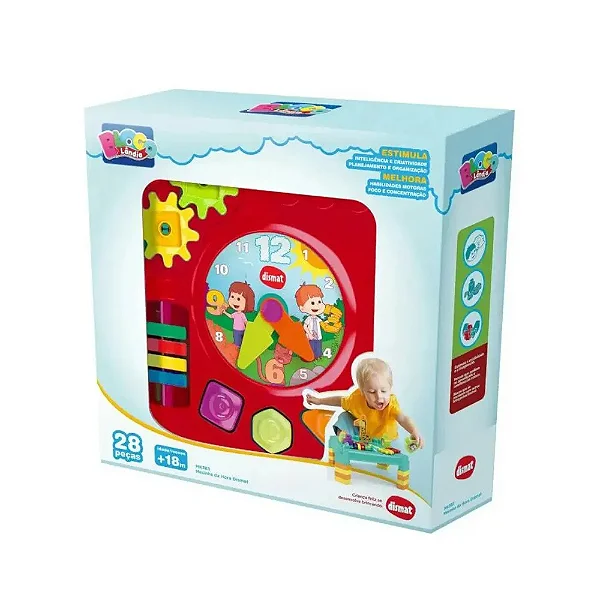 Brinquedo Educativo Mesinha Da Hora Blocos 28 Peças