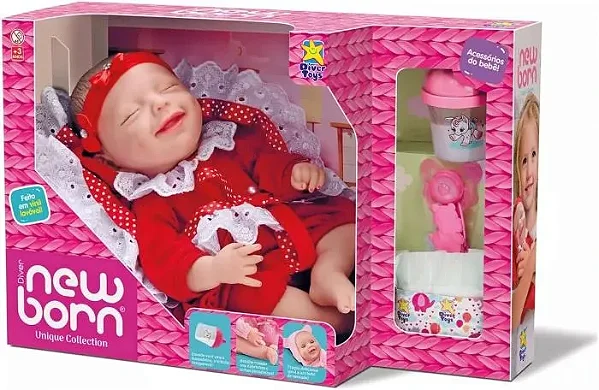 Boneca New Born Unique Colection Macacão Vermelho