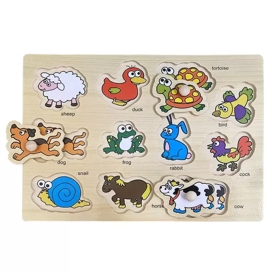 Brinquedo Didático Encaixe Divertido com Pinos Animais MDF