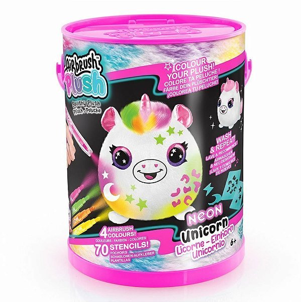 Airbrush Plush Pelúcia Unicórnio Na Lata Neon