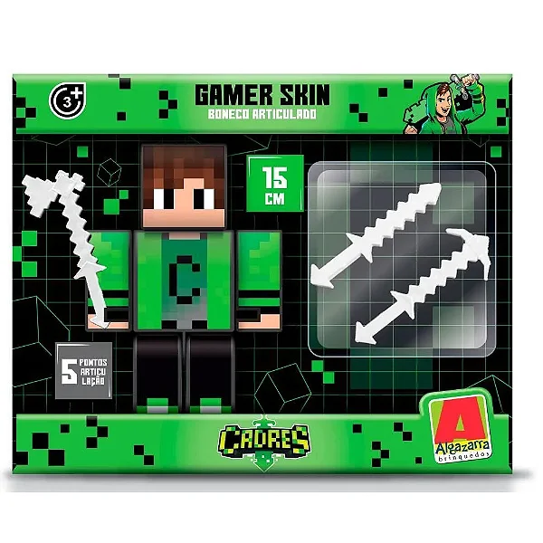 Boneco Minecarft Cadres 15cm com 3 Acessórios