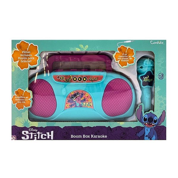 Boombox Karaokê Infantil Stitch Candide com Microfone e Pilhas Inclusas
