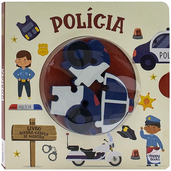 Livro Quebra-Cabeça de Madeira Polícia Happy Books