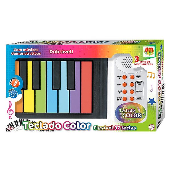 Teclado Musical Flexível 37 Teclas Coloridas