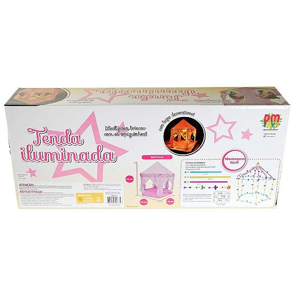 Barraca Infantil Tenda Ilumina LED Rosa