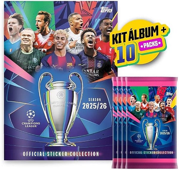 Álbum Oficial UEFA Champions League 2026 Brochura Topps + 60 Figurinhas