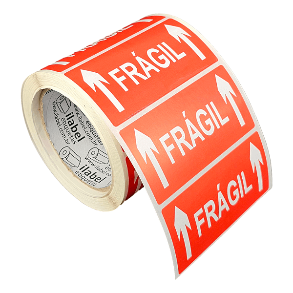 Etiqueta adesiva Frágil 100x50mm 10x5cm Couche para caixa de papelão embalagem - Rolo c/ 500 (27m)