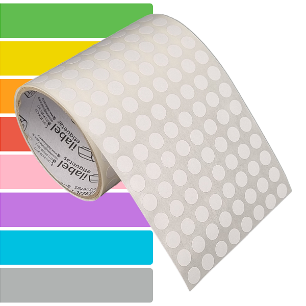 Etiqueta adesiva redonda bolinha 10mm 1cm BOPP p/ CONGELADOS - Rolo c/ 1000 (1,7m)