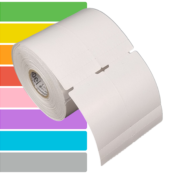 Etiqueta tag roupa 40x80mm 4x8cm (2 colunas) 2 picotes Couche cartão p/ Zebra Argox Elgin - Rolo c/ 750 (30m)