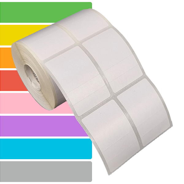 Etiqueta tag roupa adesiva 40x60mm 4x6cm (2 colunas) 2 cortes Couche p/ Zebra Argox Elgin - Rolo c/ 952 (30m)