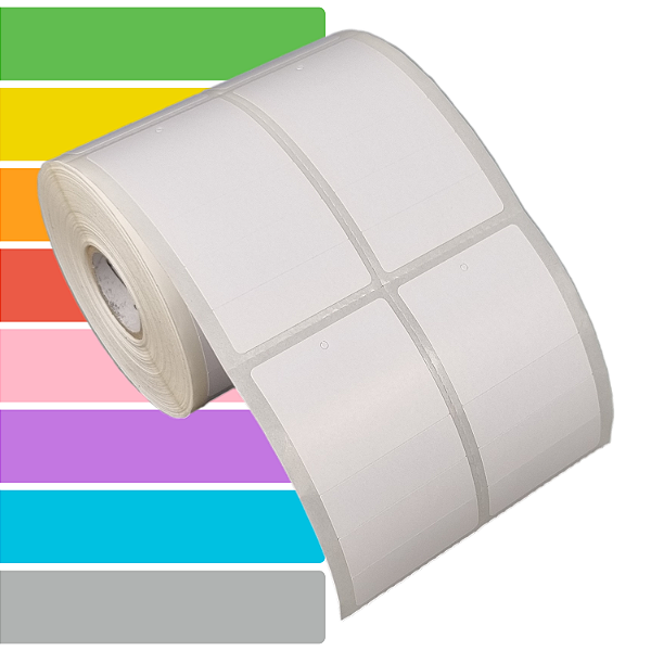 Etiqueta tag roupa adesiva 43x75mm 4,3x7,5cm (2 colunas) 3 cortes Couche p/ Zebra Argox Elgin Rolo c/ 768 (30m)