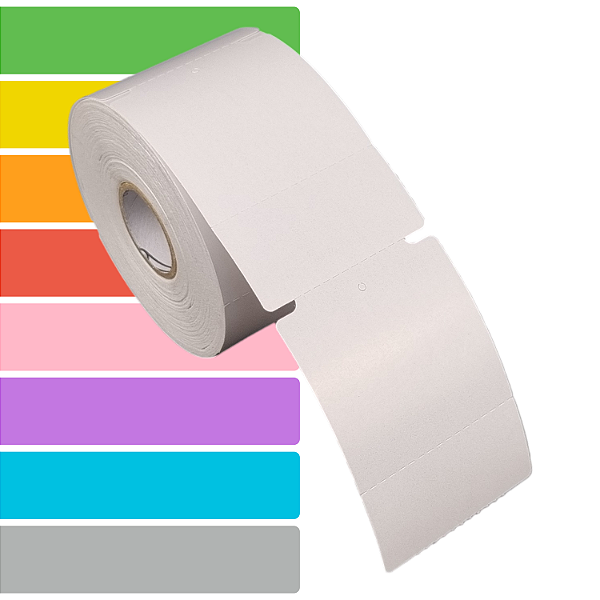 Etiqueta tag roupa adesiva 50x75mm 5x7,5cm (1 coluna) 1 picote Couche cartão Zebra Argox Elgin - Rolo c/ 30m