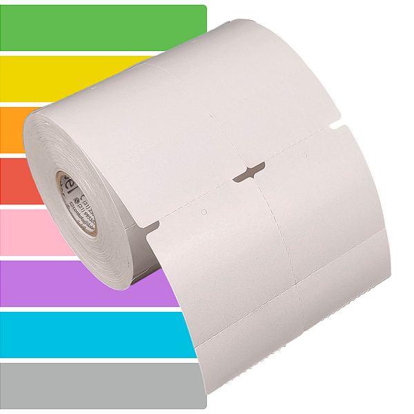 Etiqueta tag roupa 50x75mm 5x7,5cm (2 colunas) 1 picote Couche cartão 150g Zebra Argox Elgin - Rolo c/ 30m