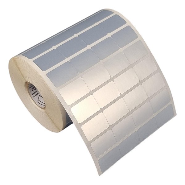 Etiqueta adesiva 25x15mm 2,5x1,5cm (4 colunas) Poliéster cromo fosco p/ Zebra Argox Elgin - Rolo c/ 6664 (30m)