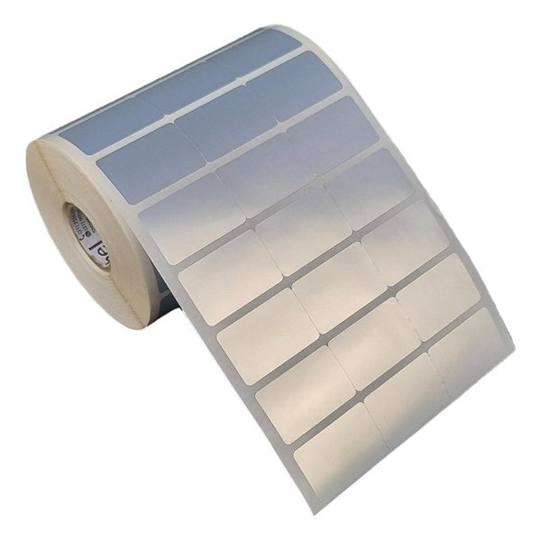 Etiqueta adesiva 33x21mm 3,3x2,1cm (3 colunas s/ espaçamento) Poliéster cromo fosco Zebra Argox Elgin Rolo c/ 3750 (30m)