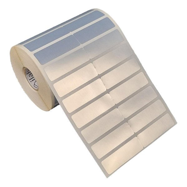 Etiqueta adesiva 50x15mm 5x1,5cm (2 colunas s/ espaçamento) Poliéster cromo fosco p/ Zebra Argox Rolo c/ 30m