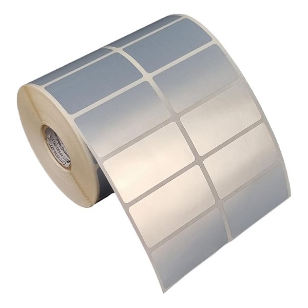Etiqueta adesiva 50x25mm 5x2,5cm (2 colunas) Poliéster cromo fosco p/ Zebra Argox Elgin - Rolo c/ 2142 (30m)