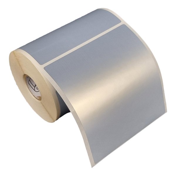 Etiqueta adesiva 100x110mm 10x11cm Poliéster cromo fosco p/ Zebra Argox Elgin - Rolo c/ 265 (30m)