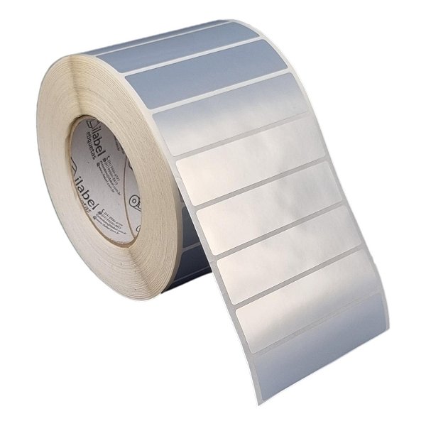 Etiqueta adesiva 100x25mm 10x2,5cm Poliéster cromo fosco p/ Zebra ZT230 S4M ZT410 Rolo c/ 3213 (90m) Tubete 3 polegadas