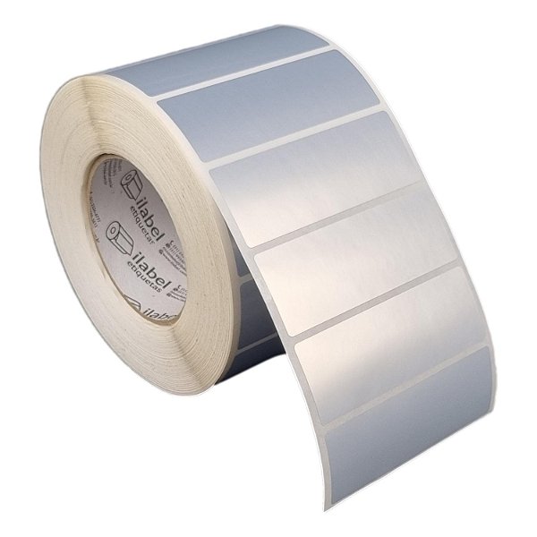 Etiqueta adesiva 100x35mm 10x3,5cm Poliéster cromo fosco p/ Zebra ZT230 S4M ZT410 Rolo c/ 2367 (90m) Tubete 3 polegadas