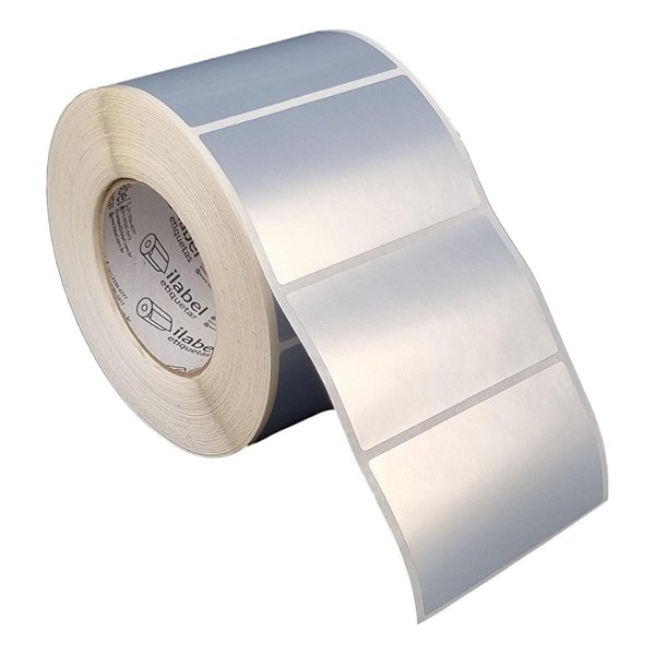 Etiqueta adesiva 100x60mm 10x6cm Poliéster cromo fosco p/ Zebra ZT230 S4M ZT410 - Rolo c/ 1428 (90m) Tubete 3 polegadas