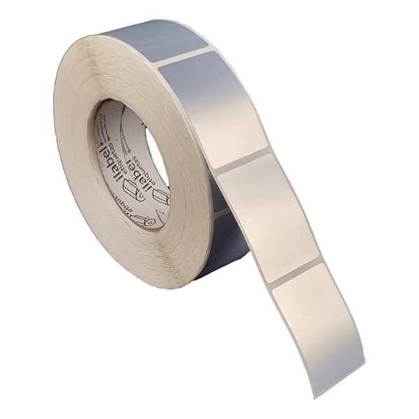 Etiqueta adesiva 40x60mm 4x6cm (1 coluna) Poliéster cromo fosco p/ Zebra ZT230 S4M ZT410 Rolo c/ 90m Tubete 3 polegadas