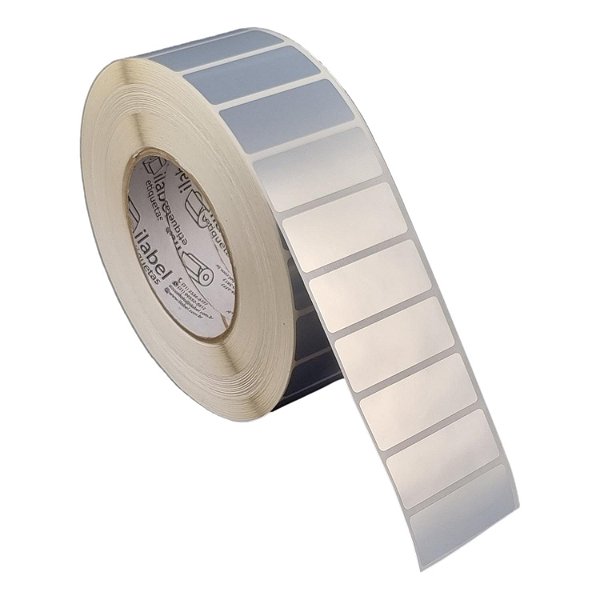 Etiqueta adesiva 50x20mm 5x2cm (1 coluna) Poliéster cromo fosco p/ Zebra ZT230 S4M ZT410 Rolo c/ 90m Tubete 3 polegadas