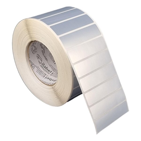 Etiqueta adesiva 80x20mm 8x2cm Poliéster cromo fosco p/ Zebra ZT230 S4M ZT410 - Rolo c/ 3912 (90m) Tubete 3 polegadas