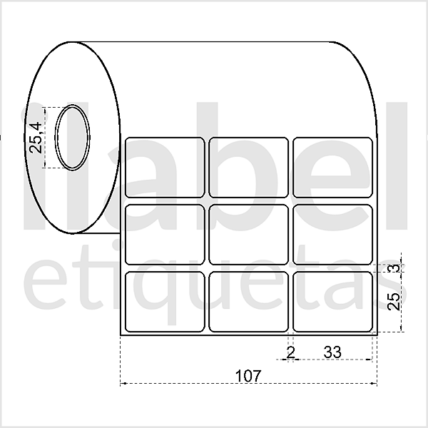 Etiqueta adesiva 33x25mm 3,3x2,5cm (3 colunas) Poliéster cromo fosco p/ Zebra Argox Elgin - Rolo c/ 3213 (30m)