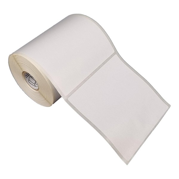 Etiqueta adesiva 102x85mm 10,2x8,5cm Poliéster branco brilho p/ Zebra Argox Elgin - Rolo c/ 341 (30m)