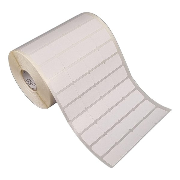 Etiqueta adesiva 25x15mm 2,5x1,5cm (4 colunas) Poliéster branco brilho p/ Zebra Argox Elgin - Rolo c/ 6664 (30m)