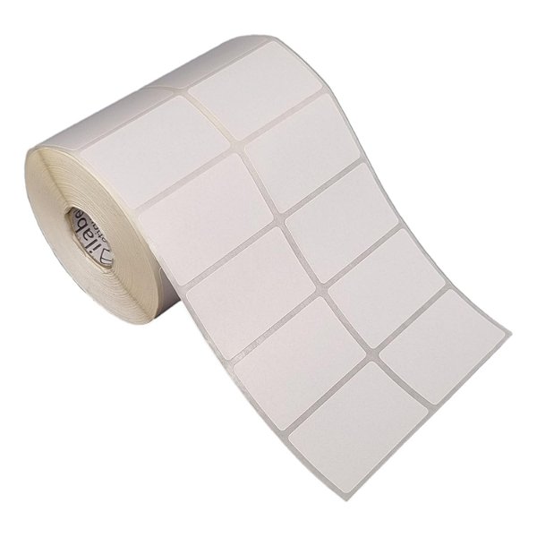 Etiqueta adesiva 50x30mm 5x3cm (2 colunas) Poliéster branco brilho p/ Zebra Argox Elgin - Rolo c/ 1818 (30m)