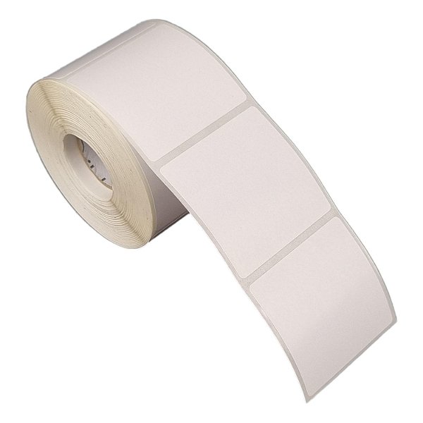 Etiqueta adesiva 50x50mm 5x5cm (1 coluna) Poliéster branco brilho p/ Zebra Argox Elgin - Rolo c/ 566 (30m)