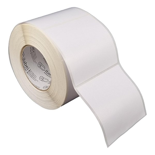 Etiqueta adesiva 100x100mm 10x10cm Poliéster branco brilho p/ Zebra ZT230 S4M ZT410 - Rolo c/ 873 90m Tubete 3 polegadas