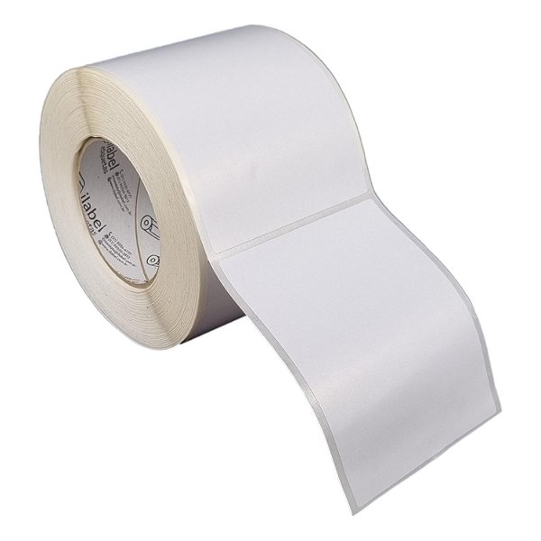 Etiqueta adesiva 100x130mm 10x13cm Poliéster branco brilho p/ Zebra ZT230 S4M ZT410 - Rolo c/ 678 90m Tubete 3 polegadas