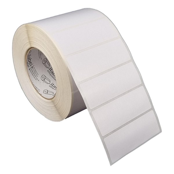 Etiqueta adesiva 100x35mm 10x3,5cm Poliéster branco brilho p/ Zebra ZT230 S4M ZT410 Rolo c/ 2367 90m Tubete 3 polegadas