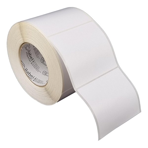 Etiqueta adesiva 100x90mm 10x9cm Poliéster branco brilho p/ Zebra ZT230 S4M ZT410 - Rolo c/ 969 (90m) Tubete 3 polegadas