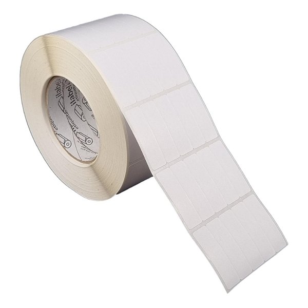 Etiqueta adesiva 15x50mm 1,5x5cm (5 colunas) Poliéster branco brilho p/ Zebra ZT230 S4M ZT410 Rolo c/ 90m Tubete 3 pol